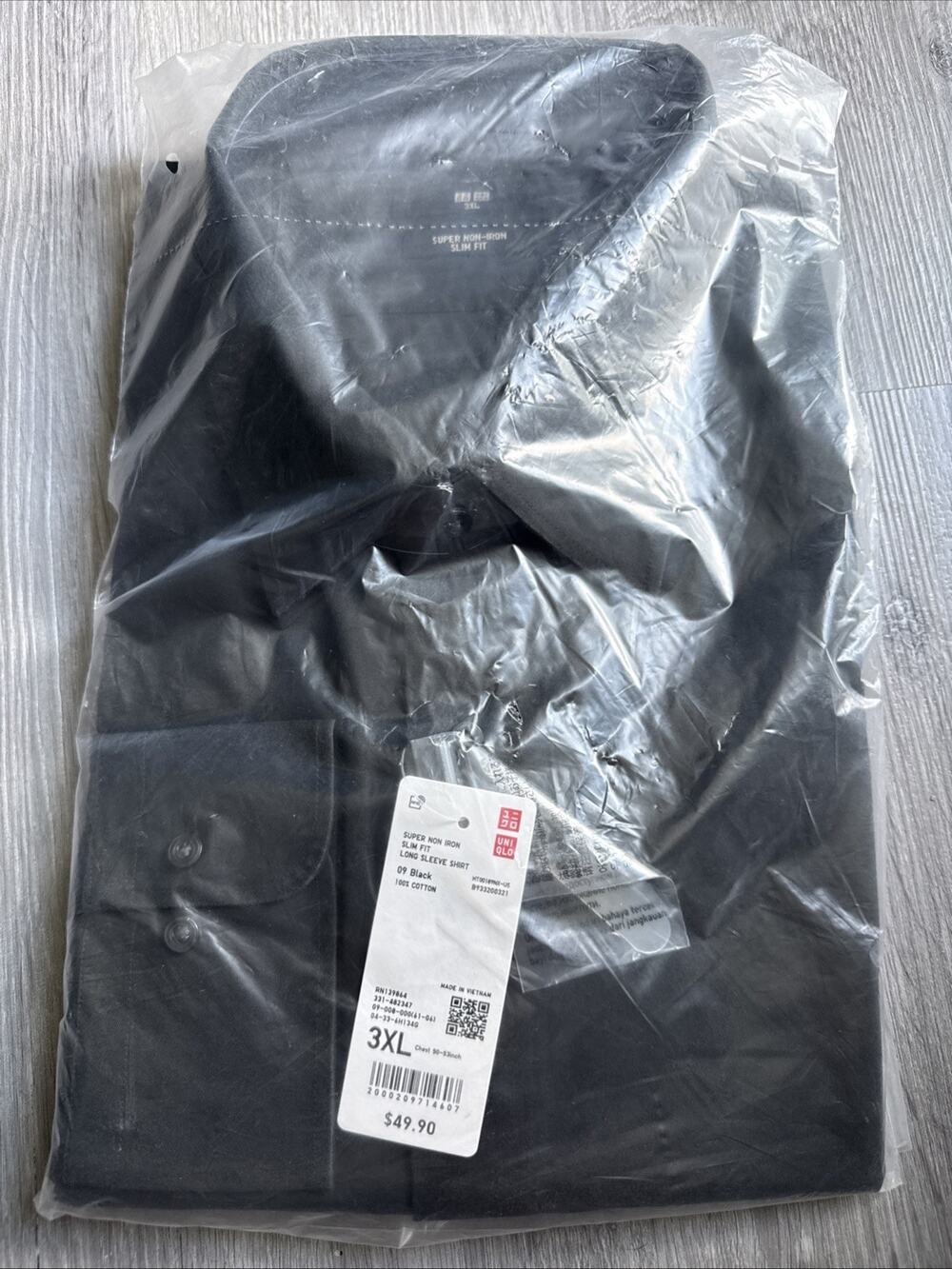 Uniqlo Super Non Iron Slim Fit Button Down Shirt, Black, 3XL XXXL